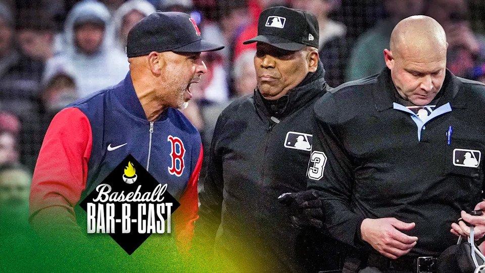 Boston Red Sox manager Alex Cora was ejected after arguing a call with home plate umpire Mike Estabrook (83) during the third inning. The Boston Red Sox host the New York Mets on Tuesday, May 20, 2025 at Fenway Park in Boston, MA. (Photo by Barry Chin/The Boston Globe via Getty Images)