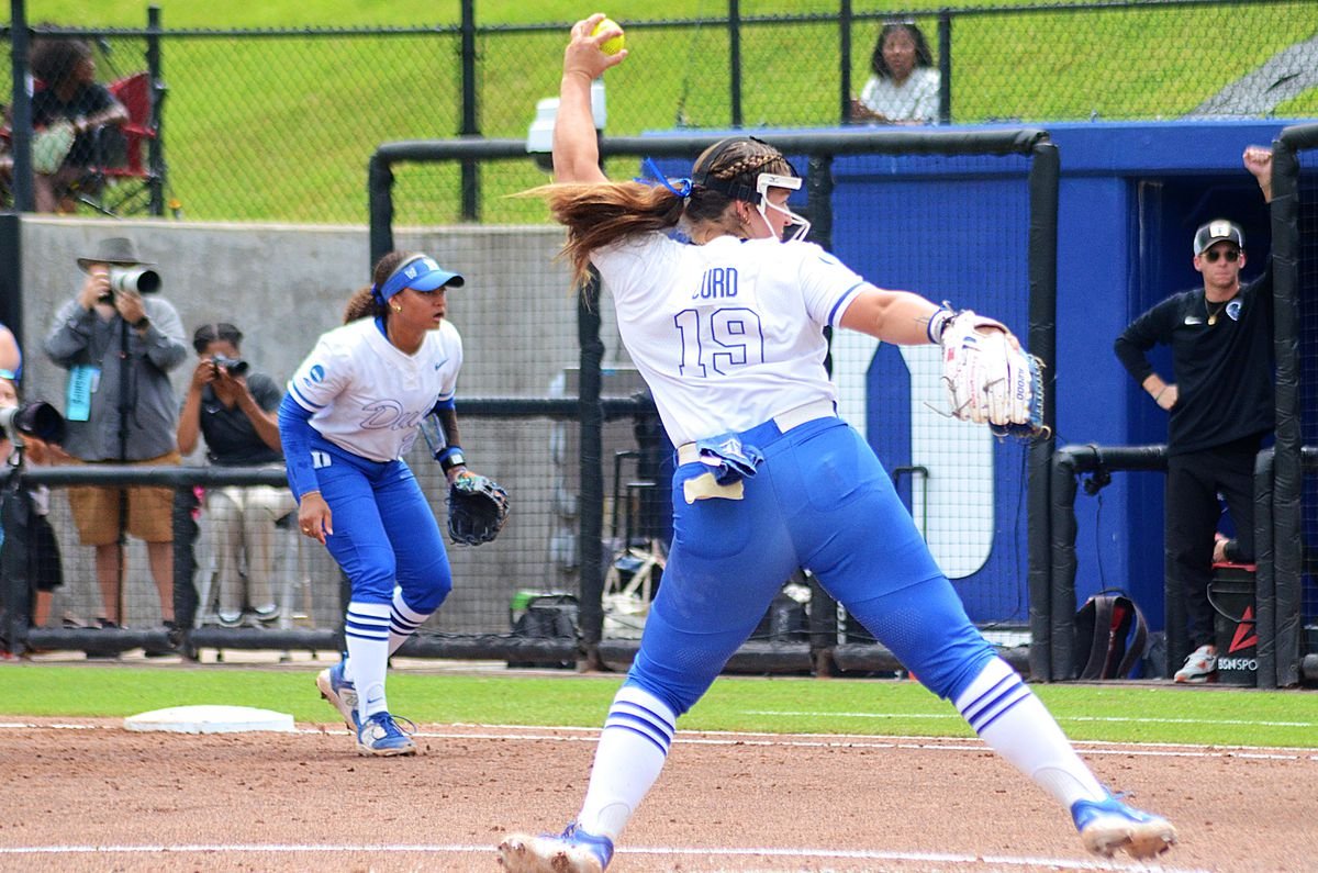 Duke pitcher Cassidy Curd throws against Howard in the regional round of the NCAA Tournament on Friday, May 16, 2025, in Durham, North Carolina.