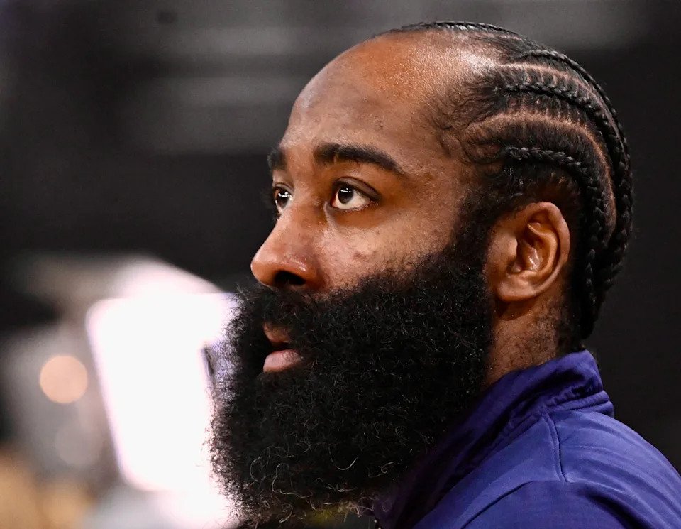 Inglewood, CA - May 01:  James Harden #1 of the LA Clippers prior to game 6 of a NBA first round playoff basketball game between the La Clippers and the Denver Nuggets at Intuit Dome in Inglewood on Thursday, May 1, 2025. (Photo by Keith Birmingham/MediaNews Group/Pasadena Star-News via Getty Images)