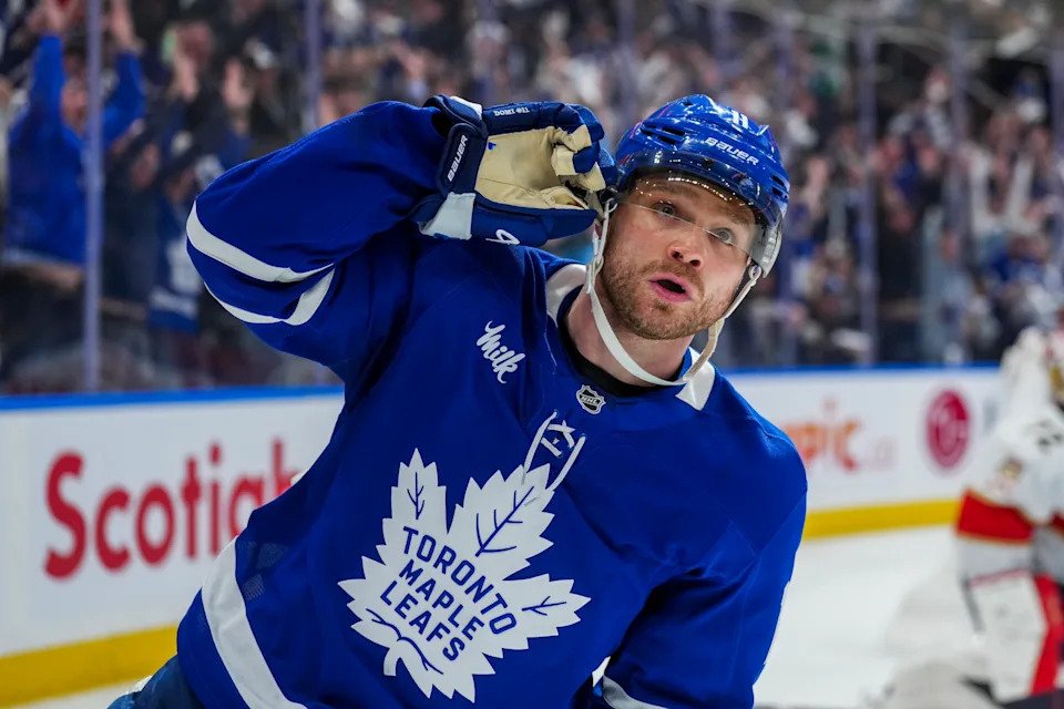 Max Domi celebrates his goal. (Kevin Sousa/NHLI via Getty Images)
