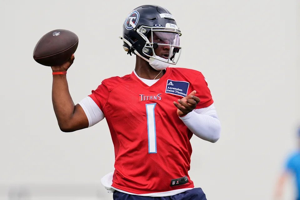 No. 1 overall pick Cam Ward (1) gives the Tennessee Titans a new hope at quarterback. (AP Photo/George Walker IV)