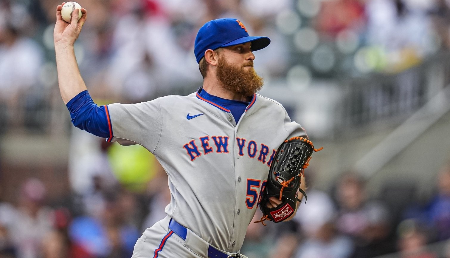 New York Mets starting pitcher Paul Blackburn (58) pitches against the Atlanta Braves during the first inning at Truist Park.
