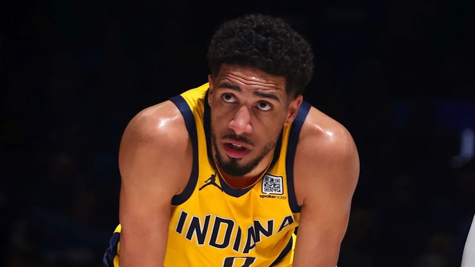 OKLAHOMA CITY, OK - JUNE 16: Tyrese Haliburton #0 of the Indiana Pacers looks on during the game against the Oklahoma City Thunder during Game Five of the 2025 NBA Finals on June 16, 2025 at Paycom Center in Oklahoma City, Oklahoma. NOTE TO USER: User expressly acknowledges and agrees that, by downloading and or using this photograph, User is consenting to the terms and conditions of the Getty Images License Agreement. Mandatory Copyright Notice: Copyright 2025 NBAE(Photo by Nathaniel S. Butler/NBAE via Getty Images)