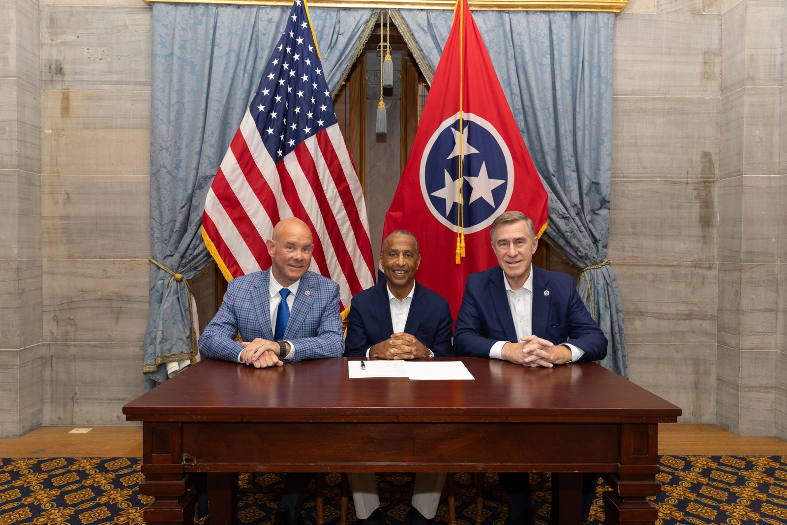Tennessee State reaches near $100 million agreement with state for campus upgrades 2 From left to right Comptroller Jason Mumpower TSU interim Pres. Dwayne Tucker Commissioner Jim Bryson scaled 1