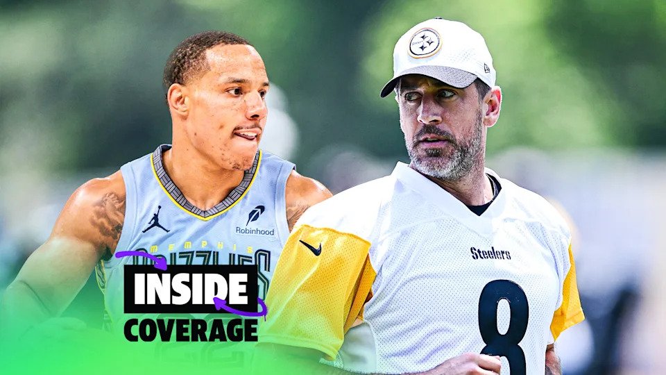 Why don't we see Desmond Bane-style trades in the NFL? And does Aaron Rodgers move the needle for the Steelers? (Photos by William Purnell & Joe Sargent/Getty Images)