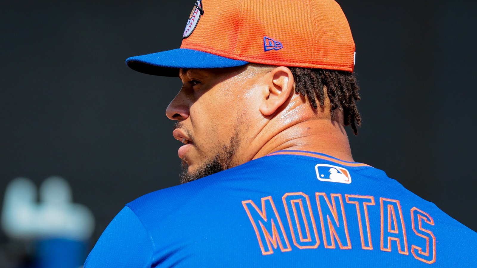 New York Mets pitcher Frankie Montas (47) pitches during a Spring Training workout at Clover Park