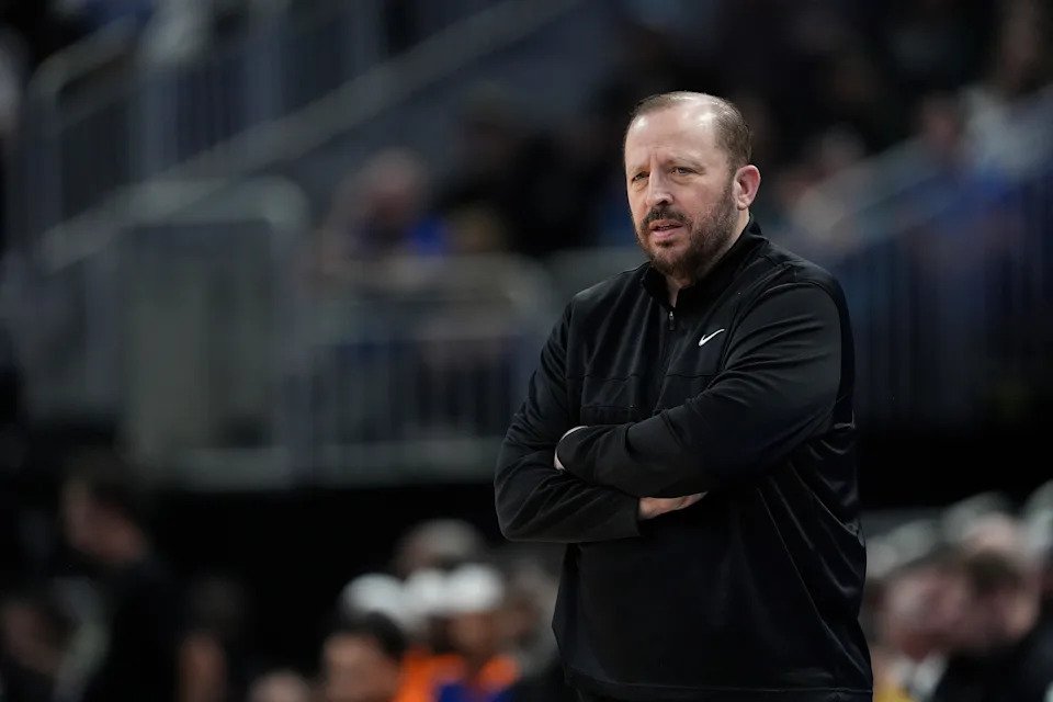 MILWAUKEE, WISCONSIN - MARCH 28: Head coach Tom Thibodeau of the New York Knicks looks on against the Milwaukee Bucks during the first quarter at Fiserv Forum on March 28, 2025 in Milwaukee, Wisconsin. NOTE TO USER: User expressly acknowledges and agrees that, by downloading and or using this photograph, User is consenting to the terms and conditions of the Getty Images License Agreement. (Photo by Patrick McDermott/Getty Images)