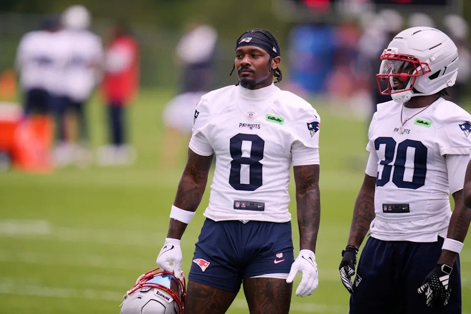 New England Patriots wide receiver Stefon Diggs during an NFL football practice, Monday, June 9, 2025, in Foxborough, Mass. (AP Photo/Charles Krupa)