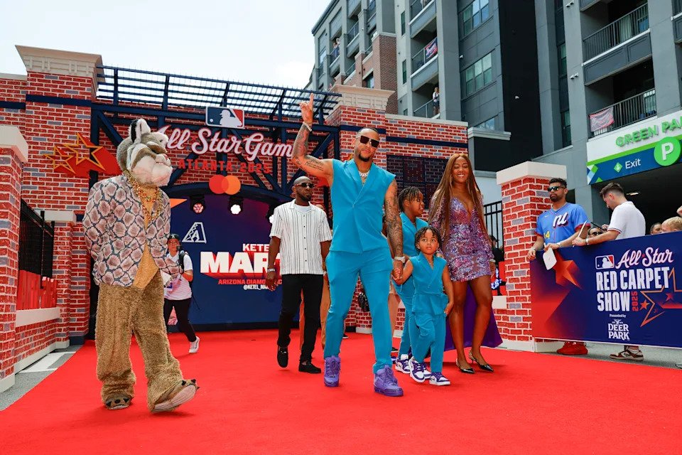 Ketel Marte arrives with his family to the All-Star Game on Tuesday in Atlanta. (Photo by Todd Kirkland/MLB Photos via Getty Images)