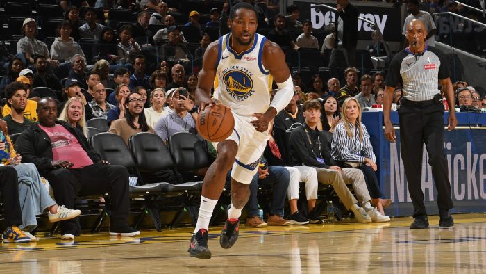 Jonathan Kuminga dribbles the ball